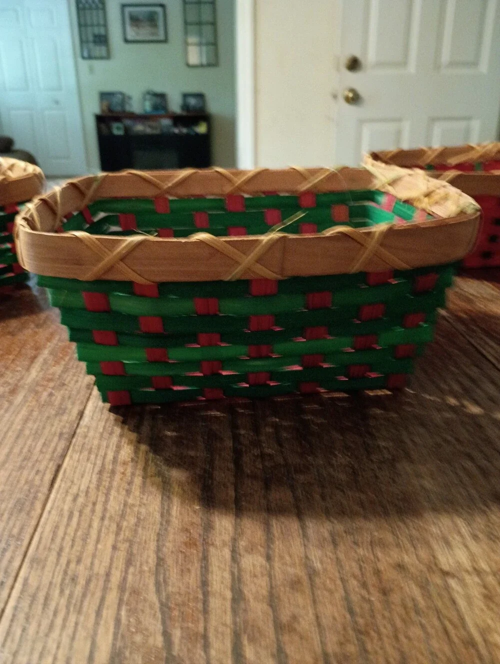 New Lot 3 Woven Red Green Tan Christmas Holiday Baskets